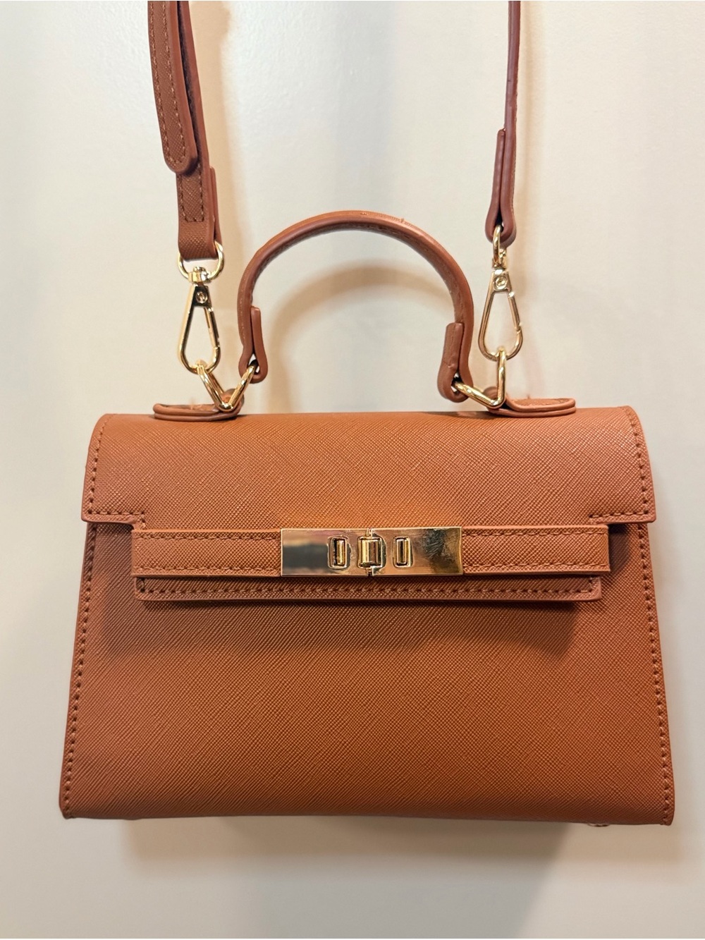 Structured Tan Top-Handle Crossbody Bag
